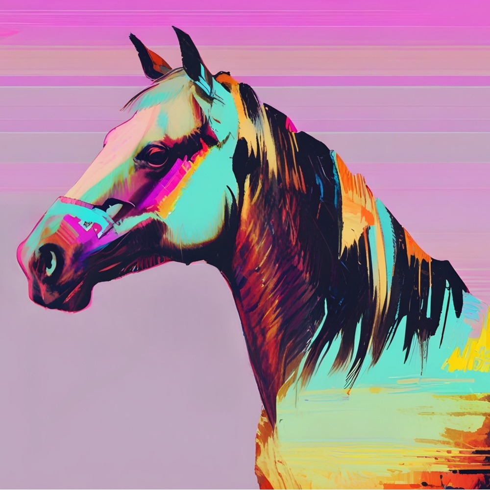 Synthwave horse HD metal art print 4 x 6 inches